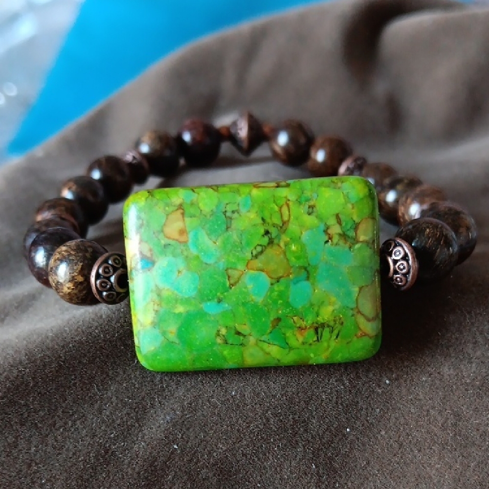 Bronzite and Jasper Beaded Stretch Bracelet